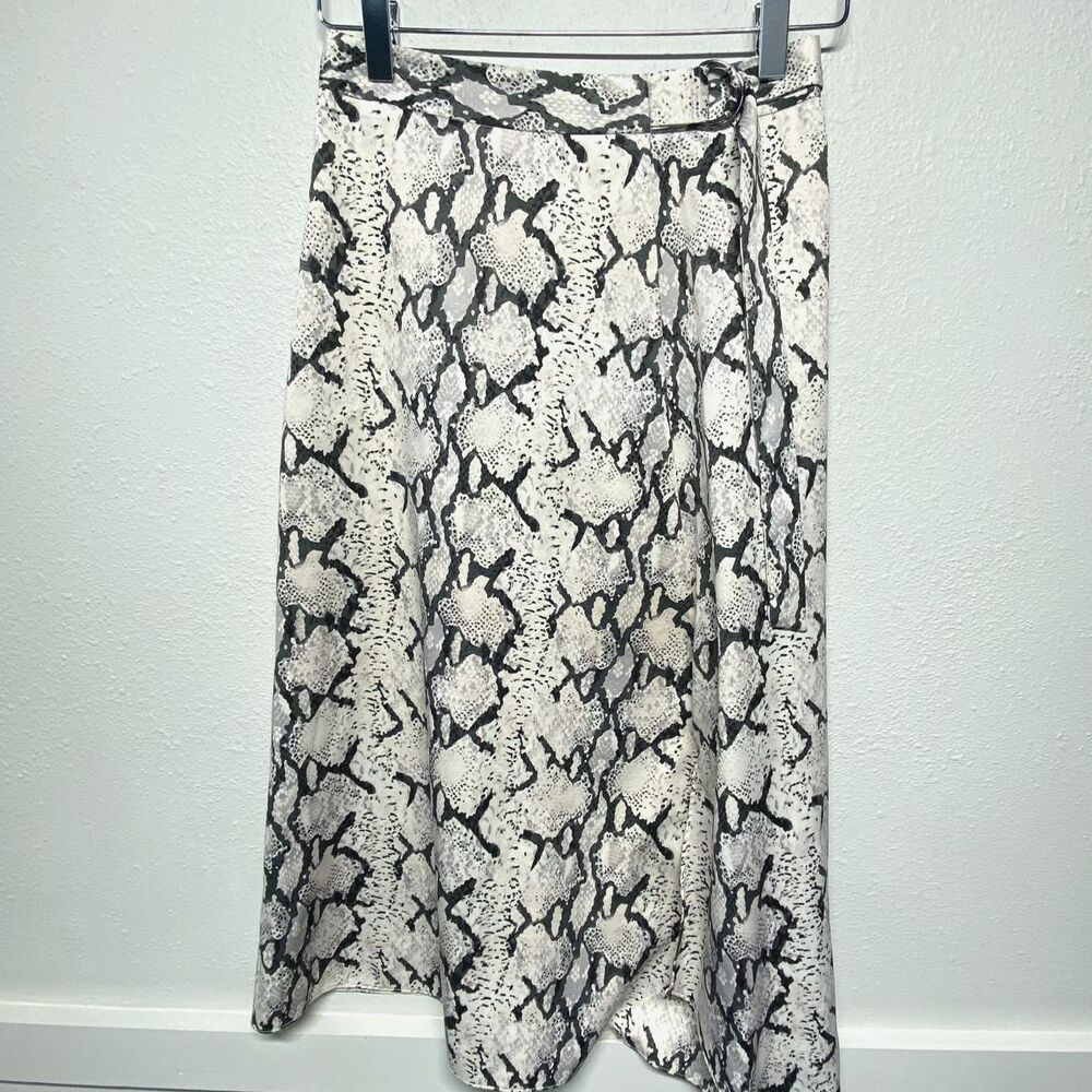Miss Selfridge Womens Gray Cream Snake Animal Printe Asymmetrical Skirt 0